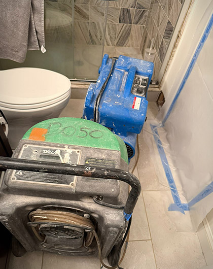 Drying Equipment Set Up in Bathroom for Moisture Control